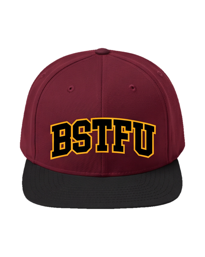 FIRST DROP Snapback — Burgundy Gold Outline