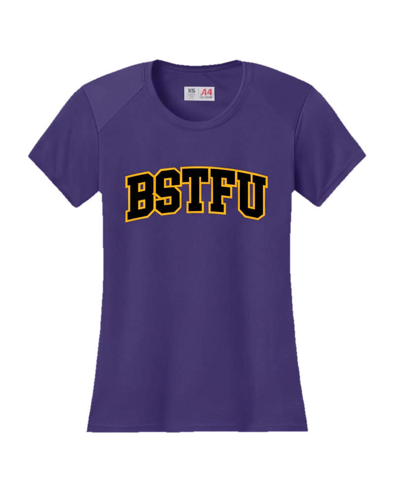 FIRST DROP Fitted Tee — Purple Gold Outline