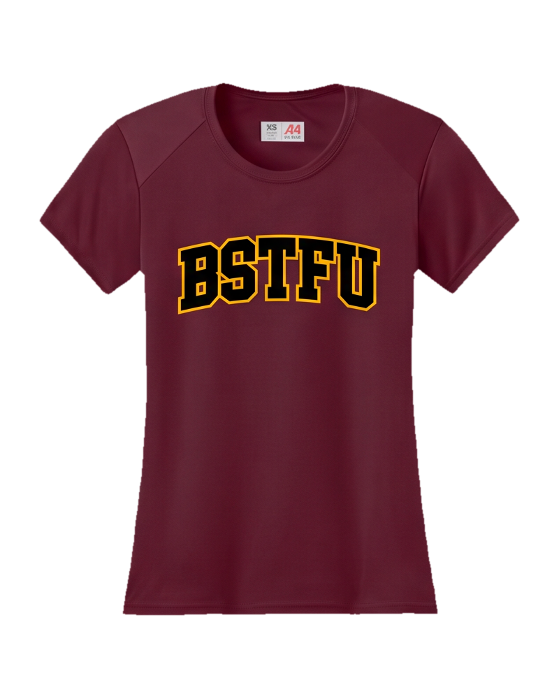 FIRST DROP Fitted Tee — Burgundy Gold Outline