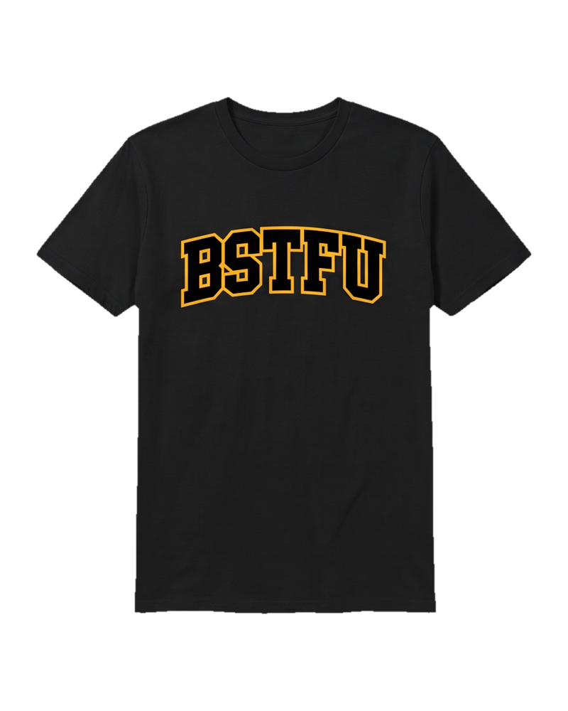 FIRST DROP Varsity Tee — Black Gold Outline